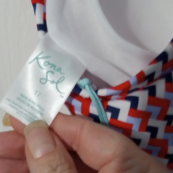 NWT Kona Sol junior's swim suit. Red, white and blue.  Size 17 - Picture 3 of 4
